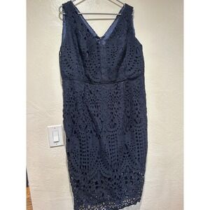 City Chic Navy Blue Crochet Lace V-Neck Midi‎ Dress Plus Size L 20 Sleeveless